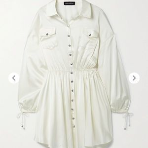 RETROFÊTE  stretch-silk satin mini shirt dress